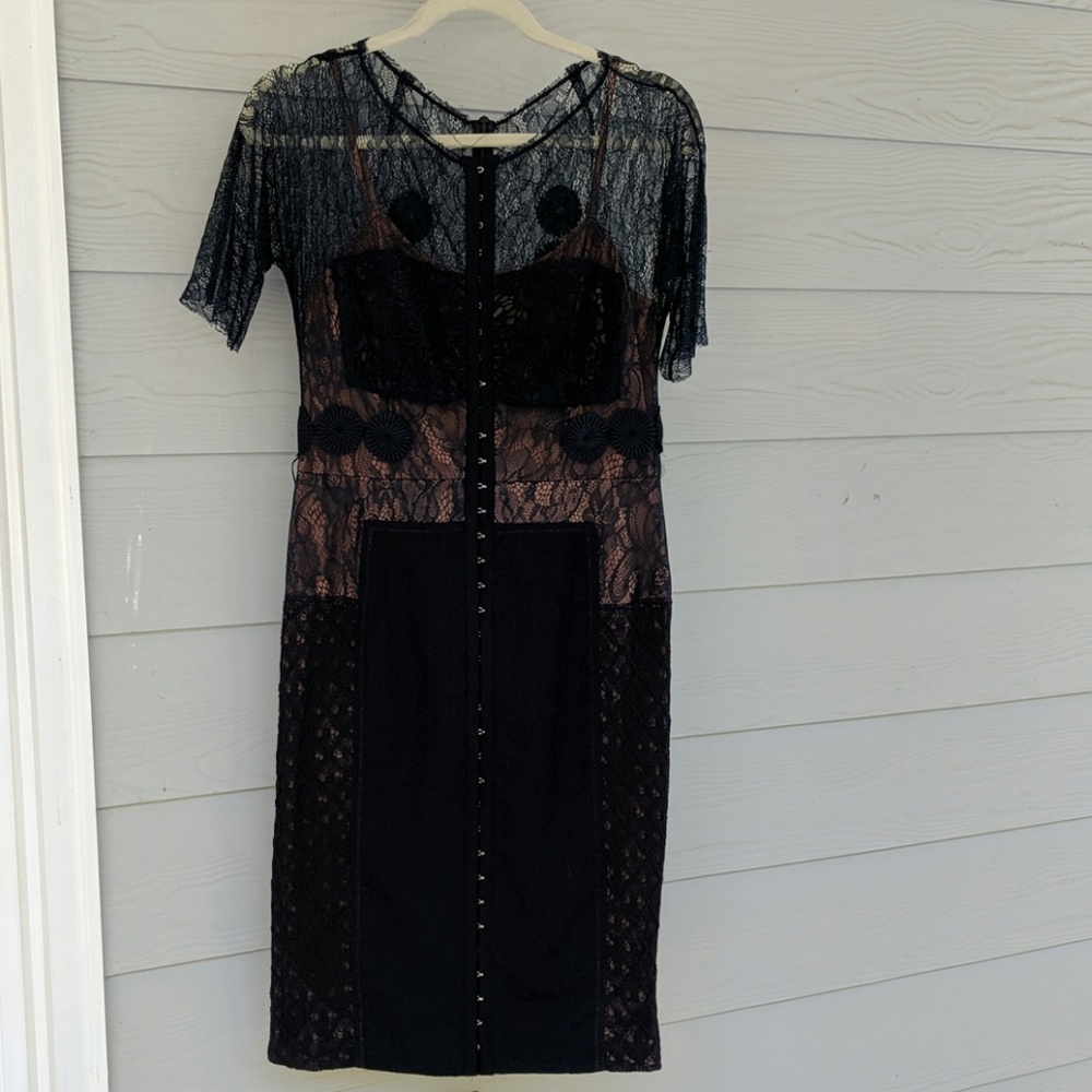 Navy blue lace deconstructed dress